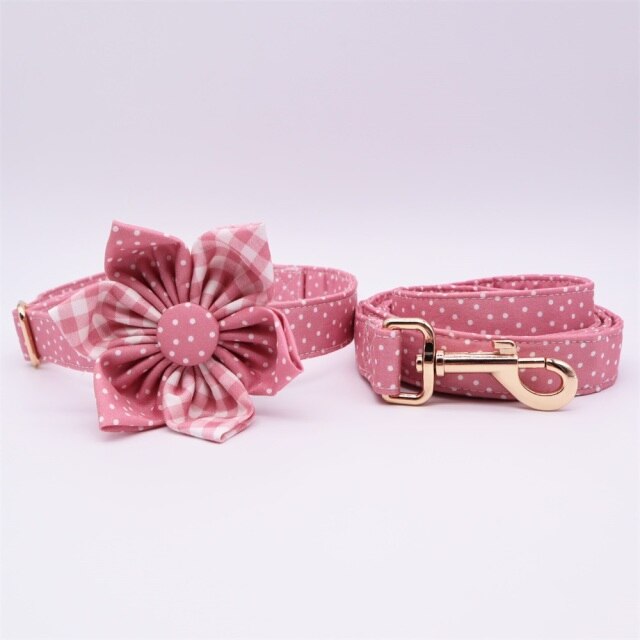 Pink Polka Dots Flower Collar | Personalized Dog ID Collars - CurliTail