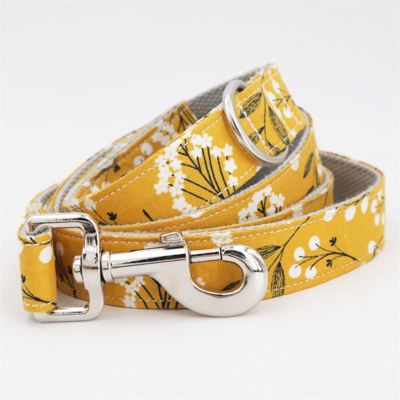 Trendy Mustard Yellow Floral Flower Collar |  Personalized Dog ID Collars