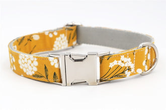 Trendy Mustard Yellow Floral Flower Collar |  Personalized Dog ID Collars - CurliTail