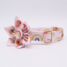 Rainbow Dot Flower Collar with Rose Gold Metal Buckle: Personalized ID Collar - CurliTail