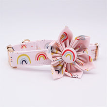 Rainbow Dot Flower Collar with Rose Gold Metal Buckle: Personalized ID Collar - CurliTail
