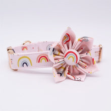 Rainbow Dot Flower Collar with Rose Gold Metal Buckle: Personalized ID Collar - CurliTail