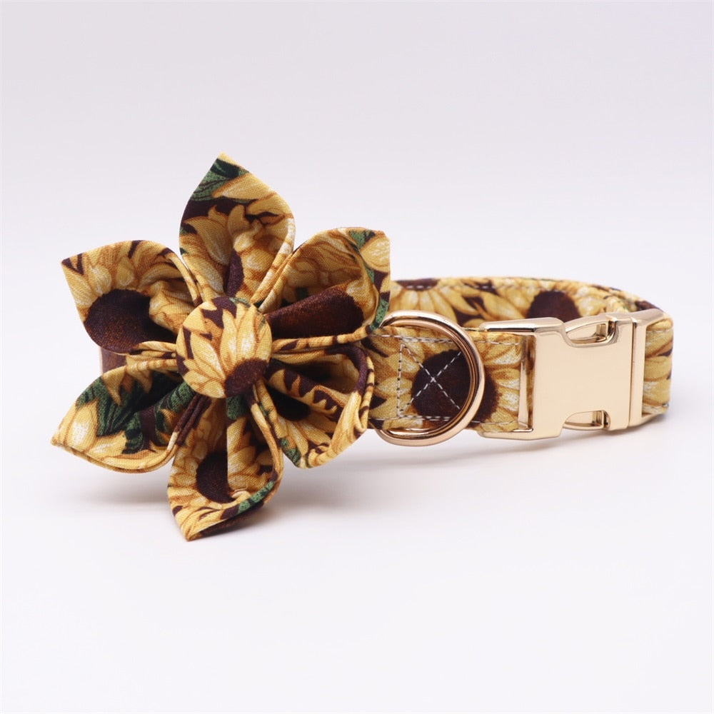 Sunflower Dog Collar Bow Tie , Metal Buckle. Personalized Pet Accessories for your pets. - CurliTail