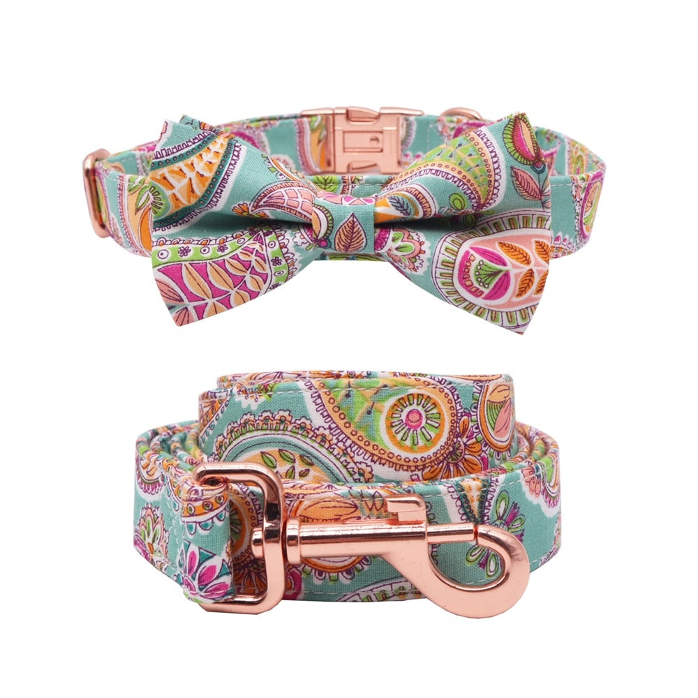 Paisley Print| Personalized Bow Collar And Leash - CurliTail
