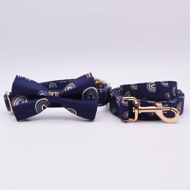 Rainbow Print Bow Collar And Leash| Personalized