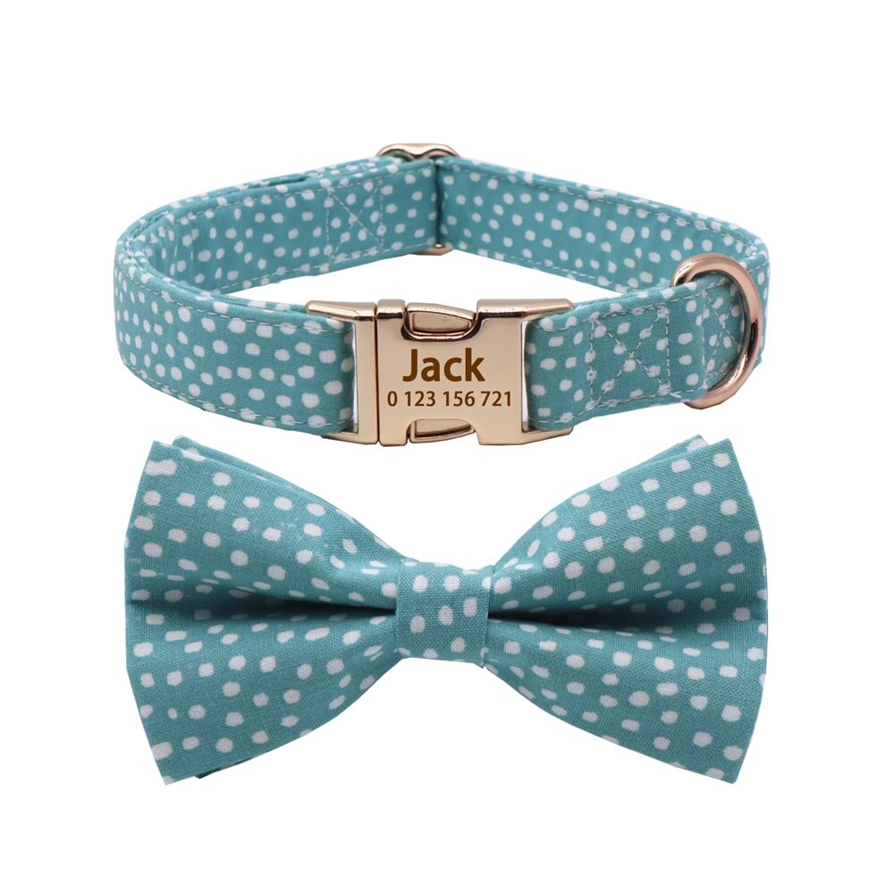 Classic Dot Dog Collar Bow Dog And Leash| Personalized for your pets and Free engraving. - CurliTail