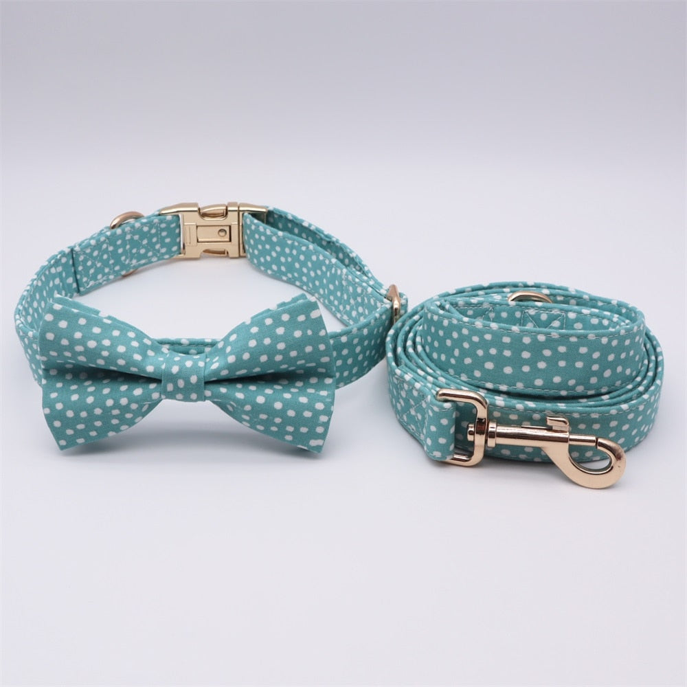 Classic Dot Dog Collar Bow Dog And Leash| Personalized for your pets and Free engraving.