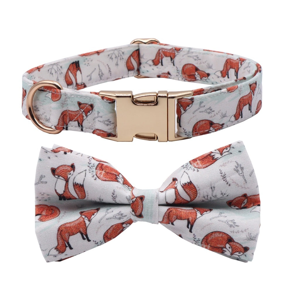 Fox Print Bow Collar And Leash| Personalized For Your Pet. - CurliTail