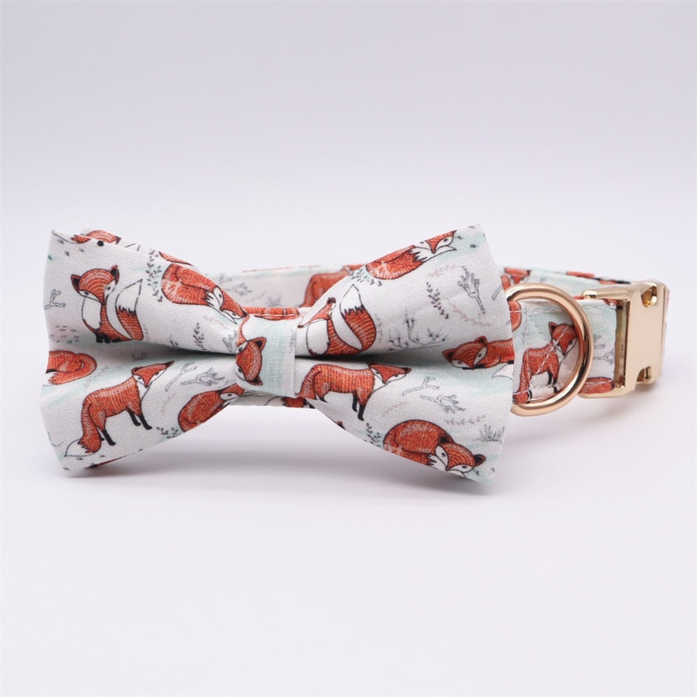 Fox Print Bow Collar And Leash| Personalized For Your Pet.