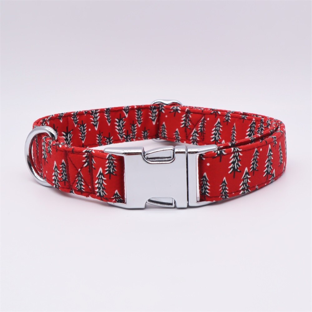 Christmas Trees Dog Bow Tie Collar, Metal Buckle. Personalized Pet Accessories