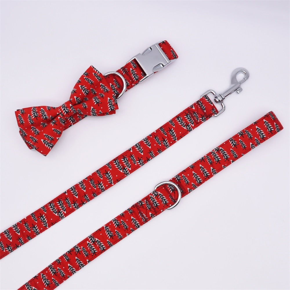 Christmas Trees Dog Bow Tie Collar, Metal Buckle. Personalized Pet Accessories