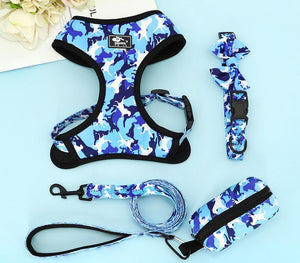 Camouflage Pet Collar Harness Leash Set: Personalized Blue Set