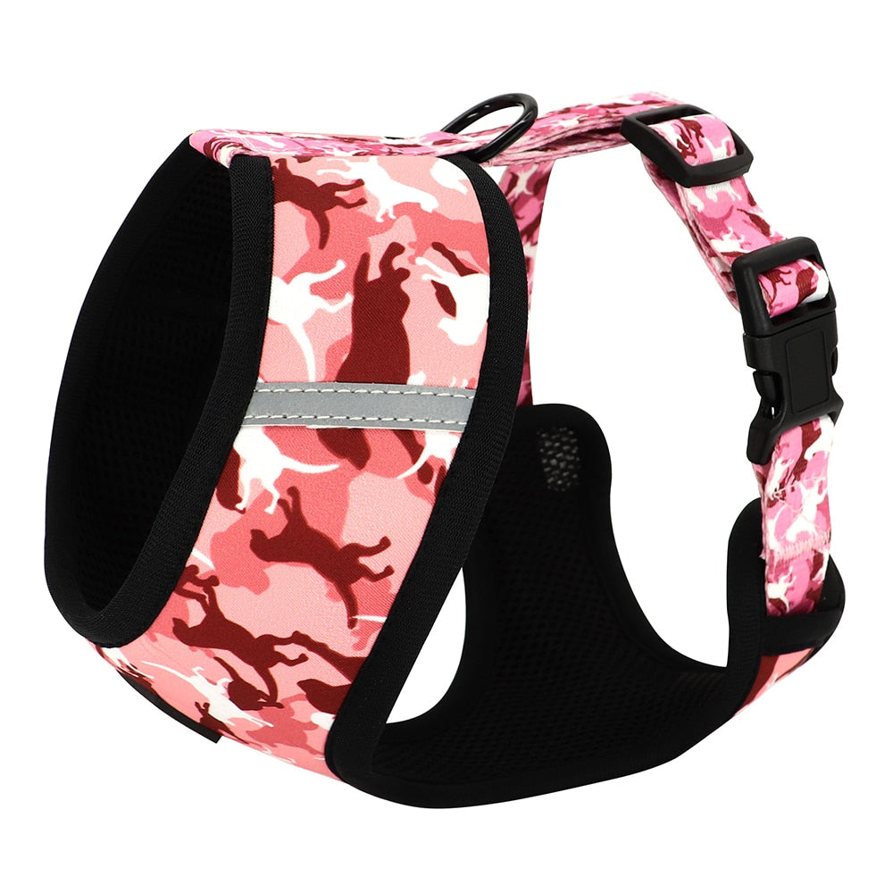 Camouflage Pet Collar Harness Leash Set: Personalized Pink Set