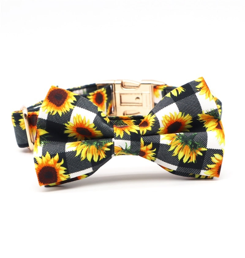 Sunflower and Paws: Personalized Bow Collars and Leashes Set
