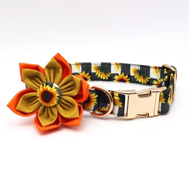 Sunflower and Paws: Personalized Flower Collars, Leashes Set