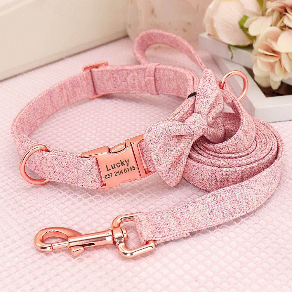 Classy Bow And Leash Set: Personalized Collar And Leash - CurliTail