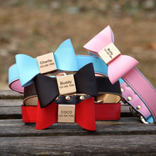 Leather And Bow Personalized Collars - CurliTail