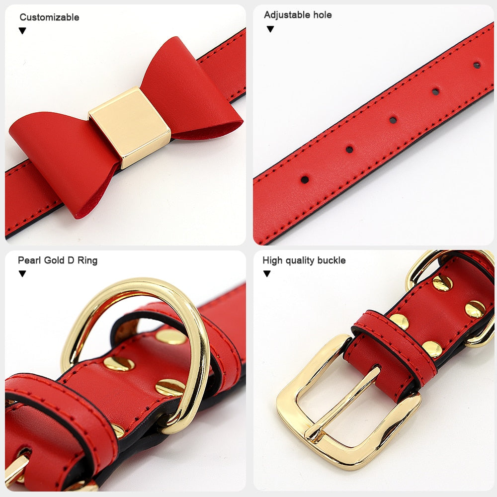 Leather And Bow Personalized Collars