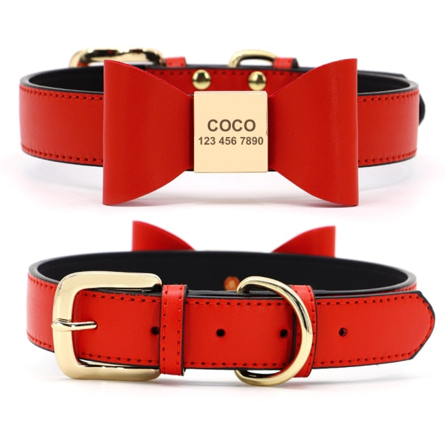 Leather And Bow Personalized Collars
