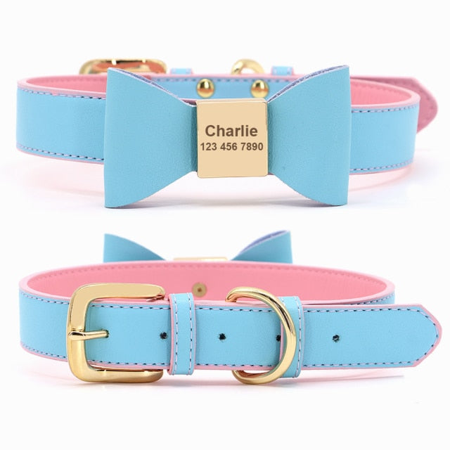 Leather And Bow Personalized Collars