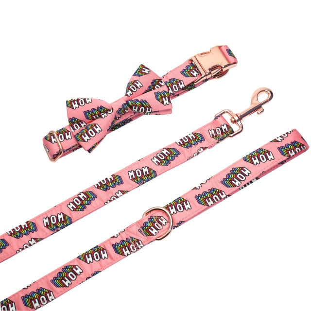 Red WOW/MOM Bow Collar | Personalized Collar And Leash - CurliTail