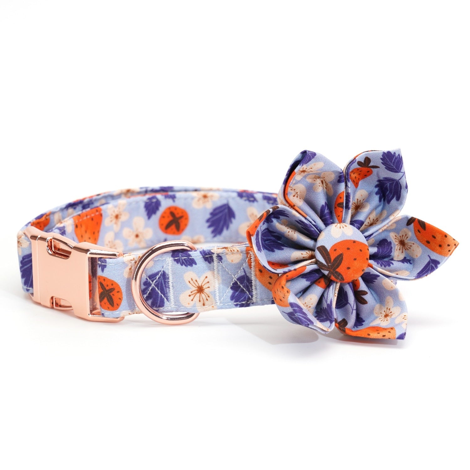 Blue Strawberry Flower Collar & Leash Set | Personalized - CurliTail
