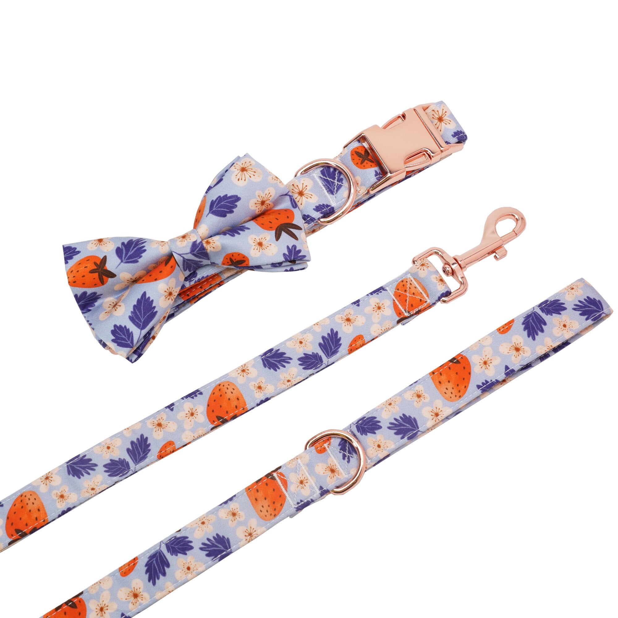 Blue Strawberry Bow Collar & Leash Set | Personalized - CurliTail