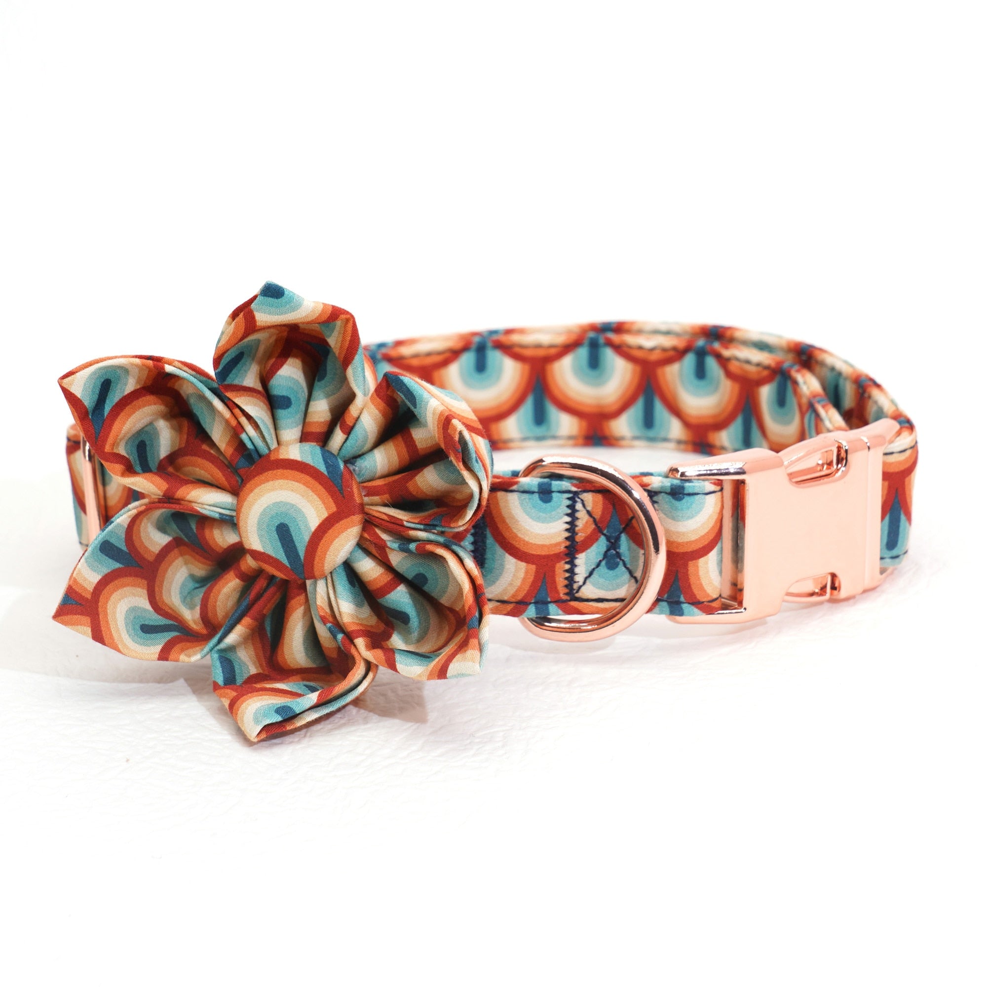Apricot Blue Flower Collar Leash Set | Personalized