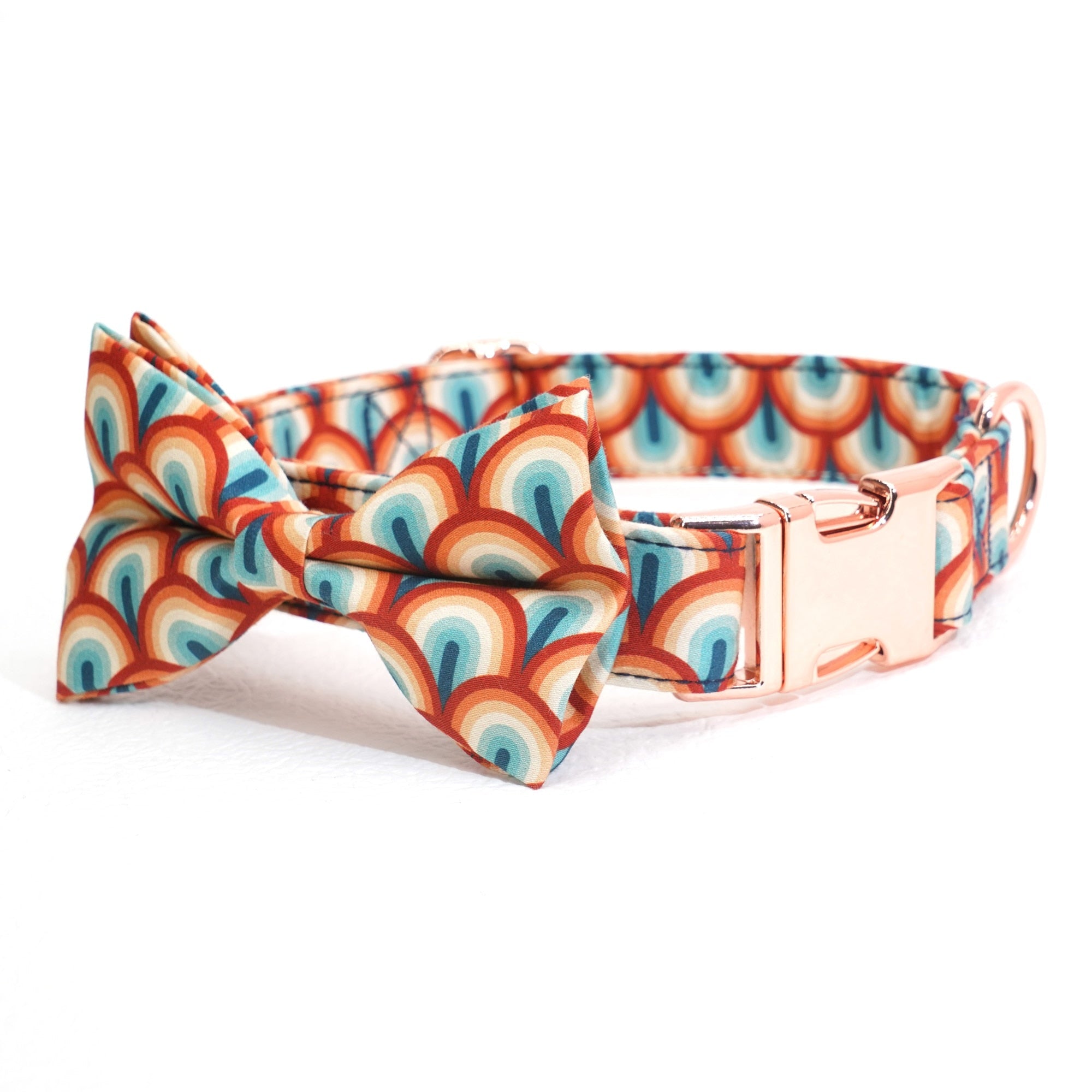 Apricot Blue Bow Collar Leash Set | Personalized - CurliTail