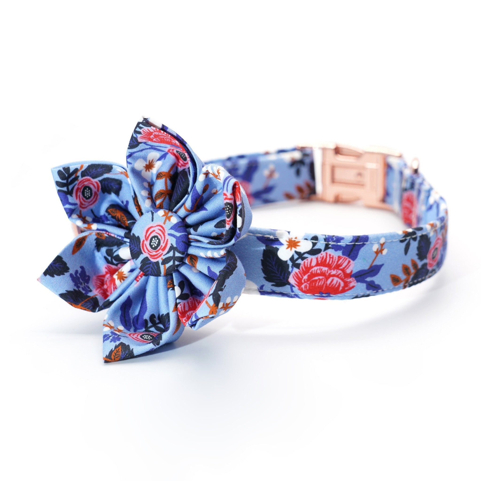 Spring Floral Blue Flower Collar and Leash Set | Personalized - CurliTail