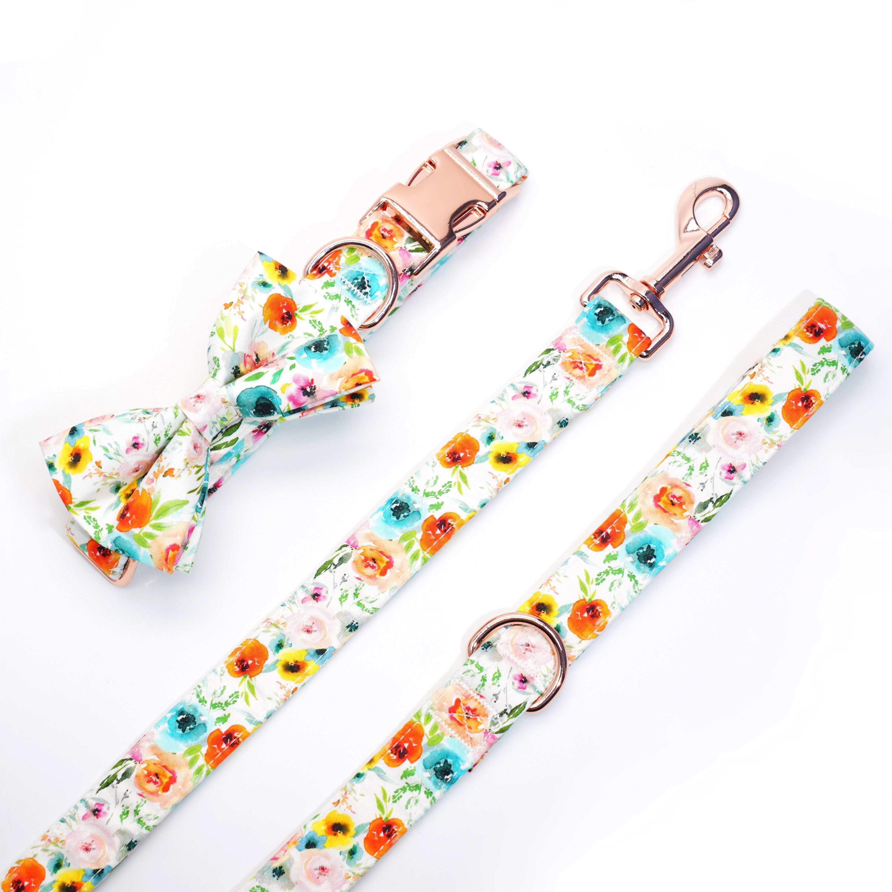 Watercolor Floral Bow Collar | Personalized Bow Collar And Leash