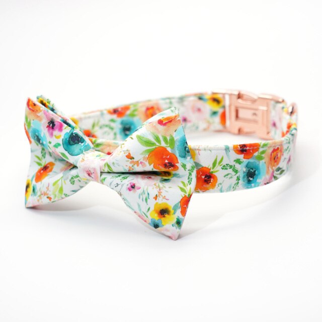 Watercolor Floral Bow Collar | Personalized Bow Collar And Leash - CurliTail