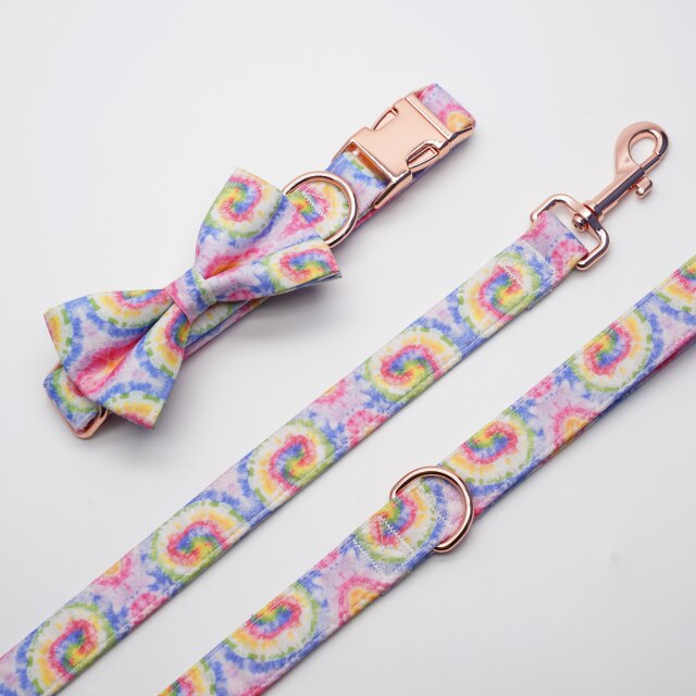 Tie-Dye Bow Collar and Leash Set | Personalized