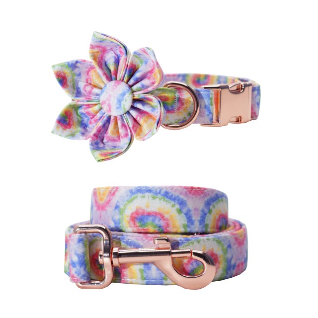 Tie-Dye Flower Collar and Leash Set | Personalized