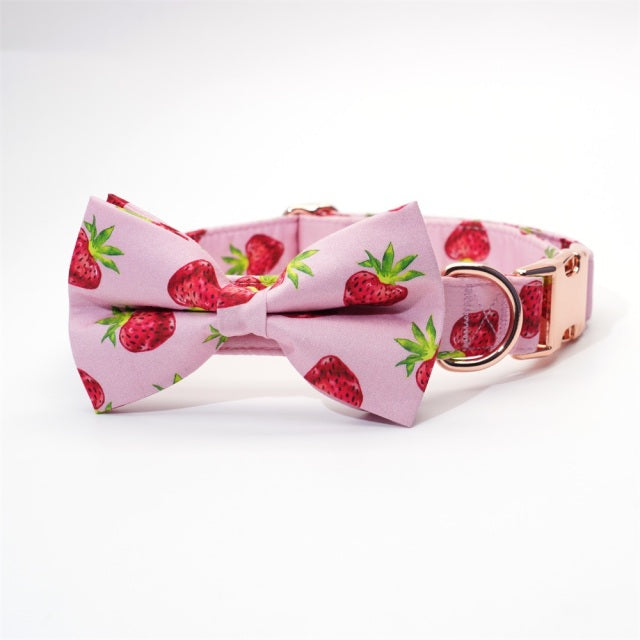 Rosy Pink Strawberry Flower Collar and Leash Set | Personalized