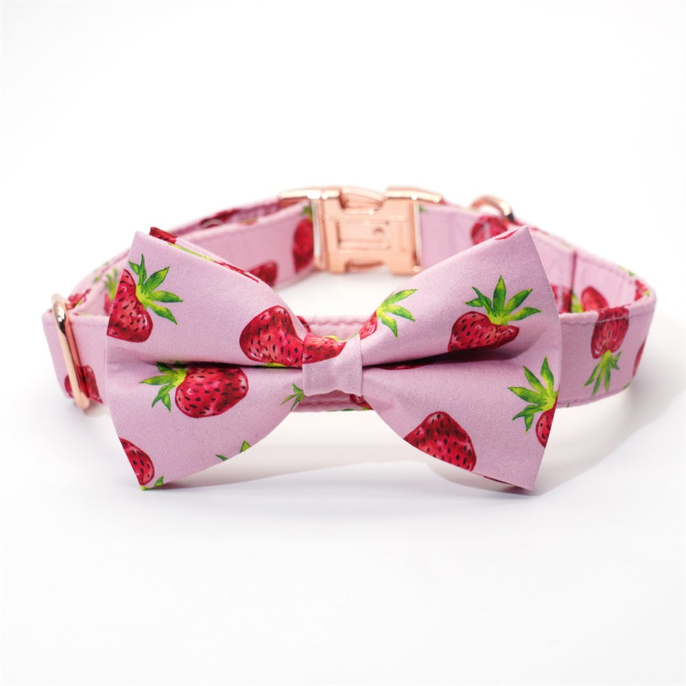 Rosy Strawberries Set: Personalized Collar, Leash, Harness and Bandana