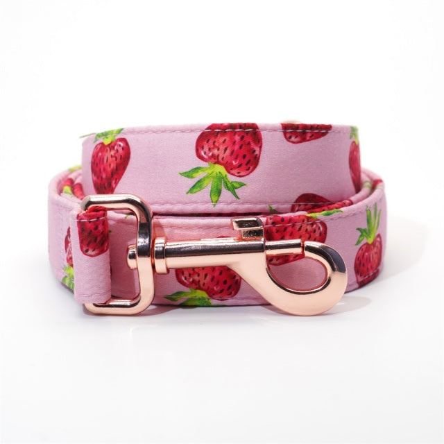 Rosy Strawberries Set: Personalized Collar, Leash, Harness and Bandana